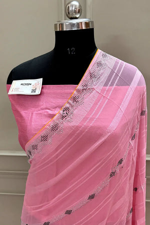 Pink Siroski Work Georgette Silk Saree