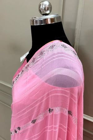 Pink Siroski Work Georgette Silk Saree