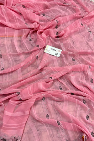 Pink Siroski Work Georgette Silk Saree