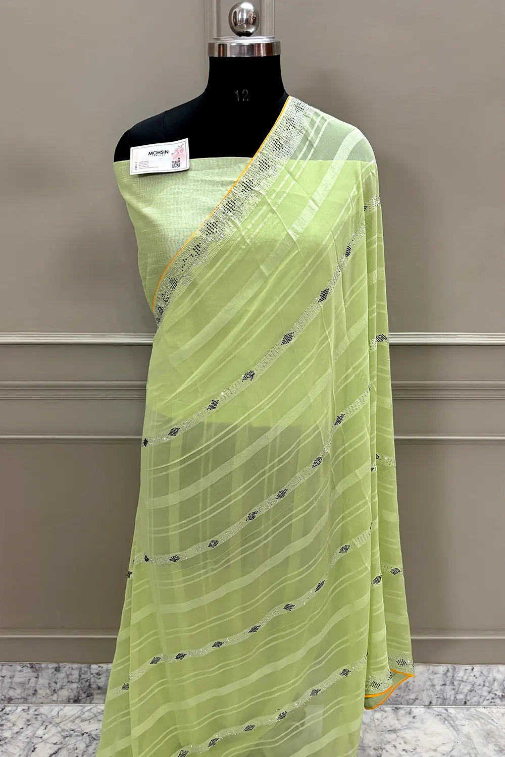 Pista Siroski Work Georgette Silk Saree