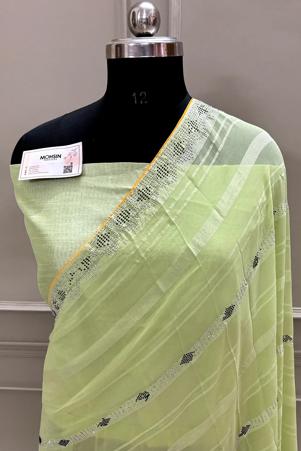 Pista Siroski Work Georgette Silk Saree