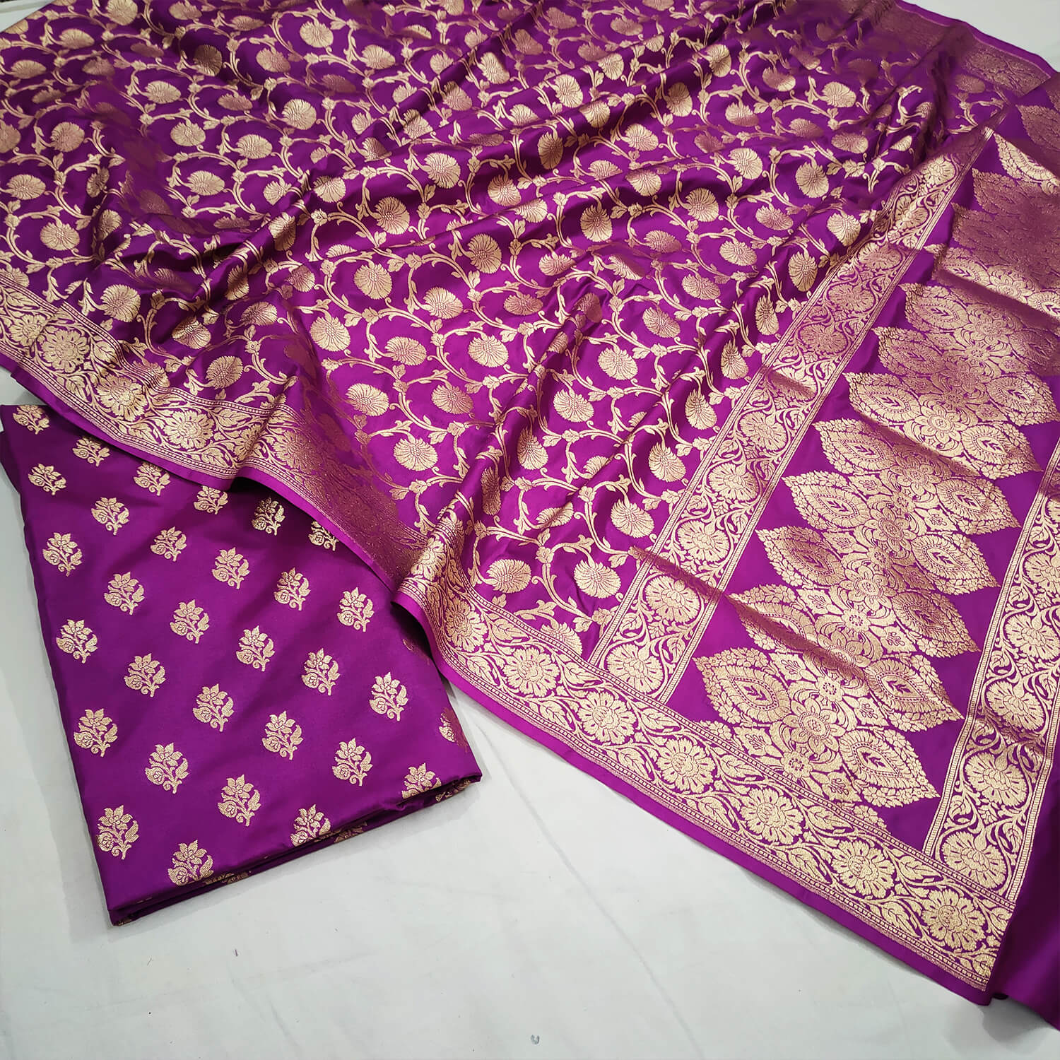 Purple Golden Zari Katan Silk Banarasi Suit