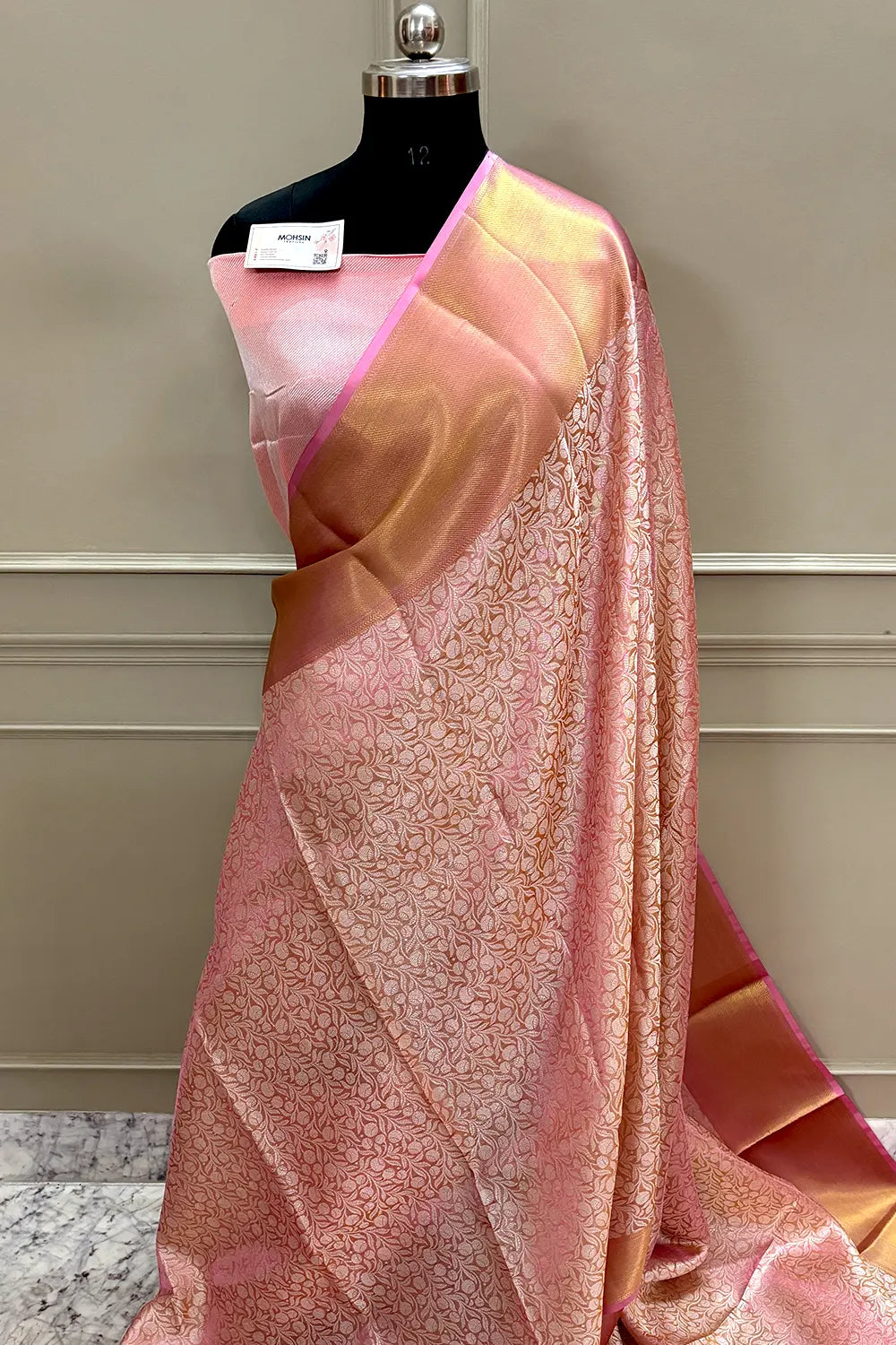 Sai Pallavi Baby Pink Tissue Silk Banarasi Saree