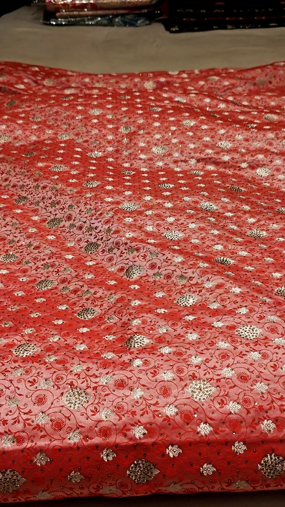 Peach Chunni Munni Buti Stone Katan Silk Banarasi Saree