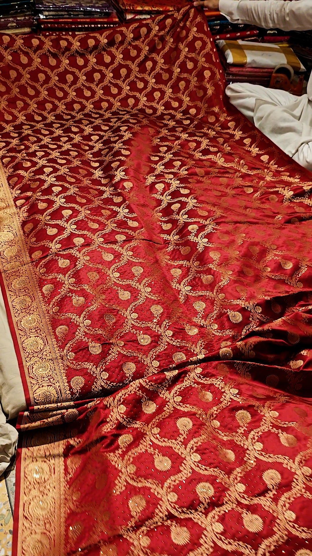 Maroon Kateli Jaal Stone Katan Silk Banarasi Saree