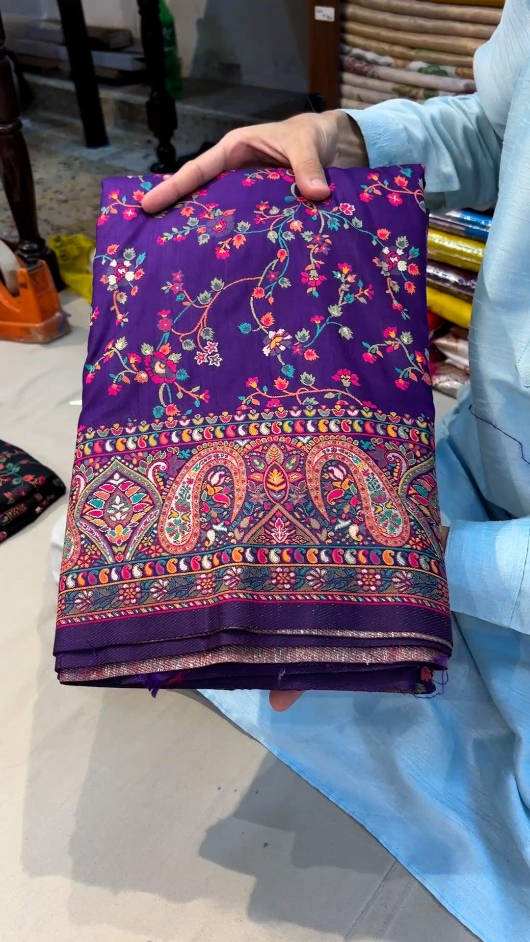 Purple Pashmina Silk Banarasi Saree