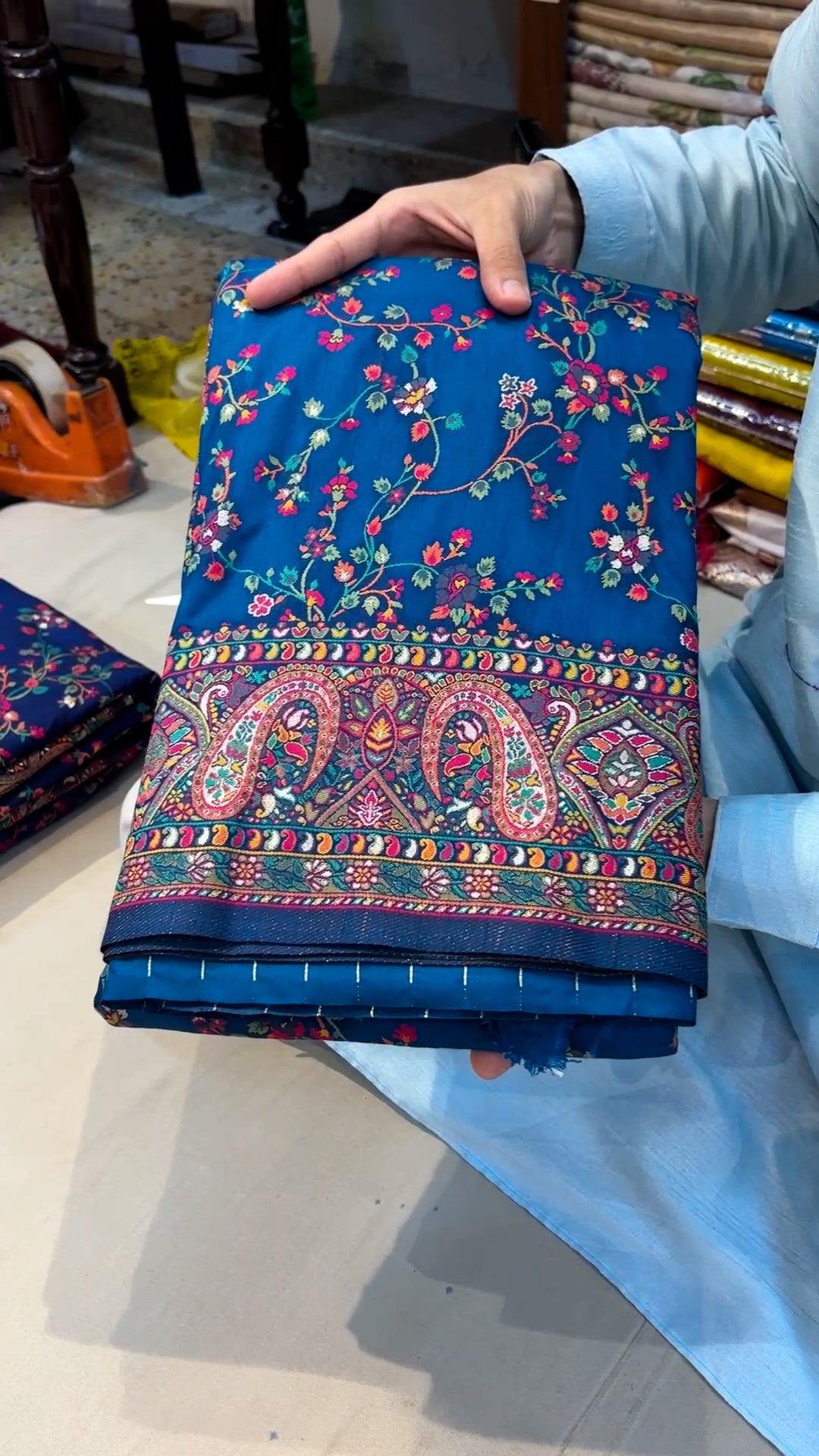 Teal Pashmina Silk Banarasi Saree