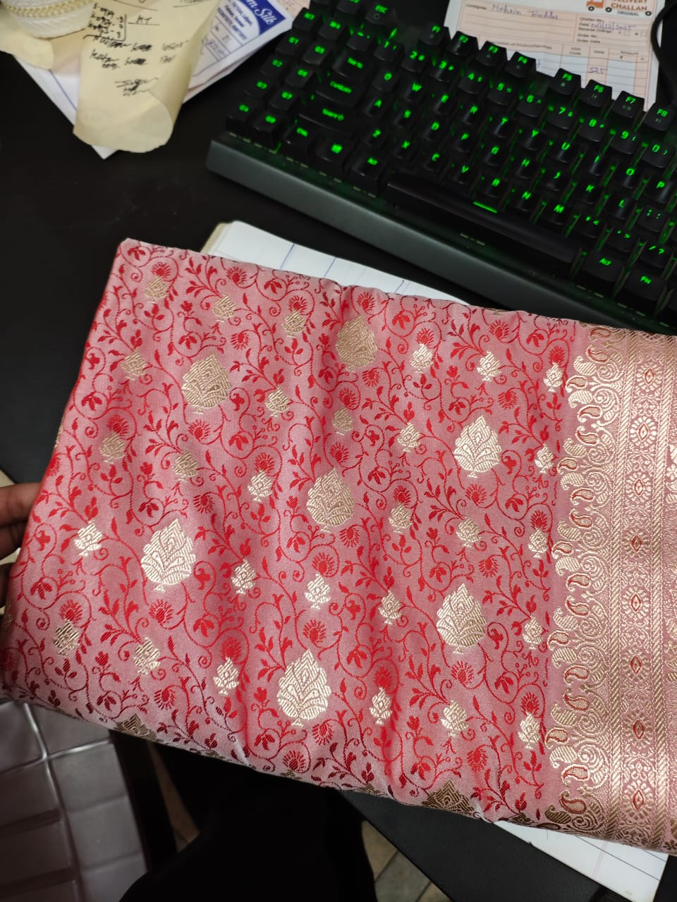 Dusty Pink Chunni Munni Buti Katan Silk Banarasi Saree