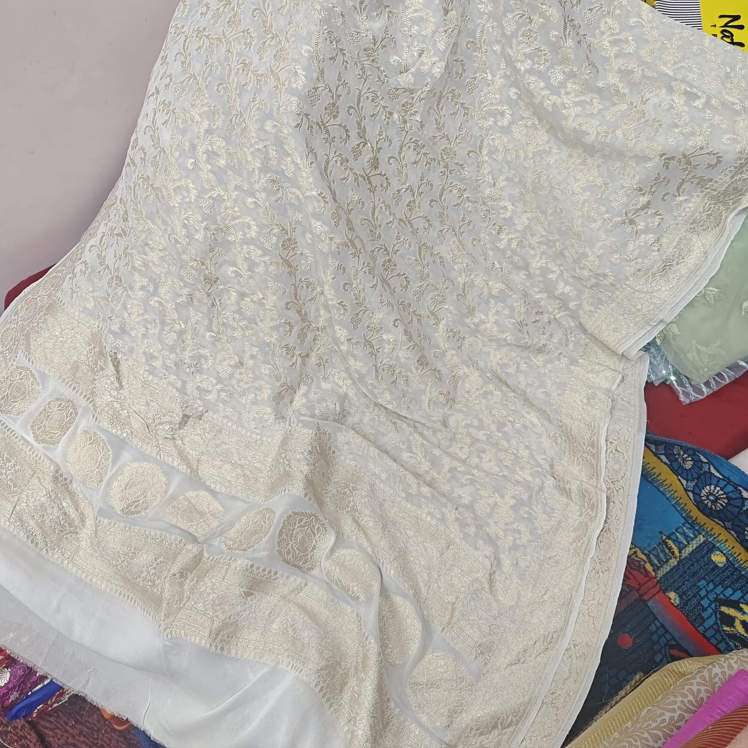 White Dyeable Handloom Georgette Silk Banarasi Dupatta