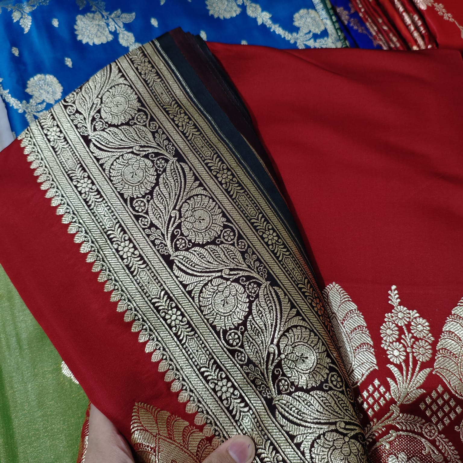 Maroon and Black Royal Plain Katan Satin Silk Banarasi Saree