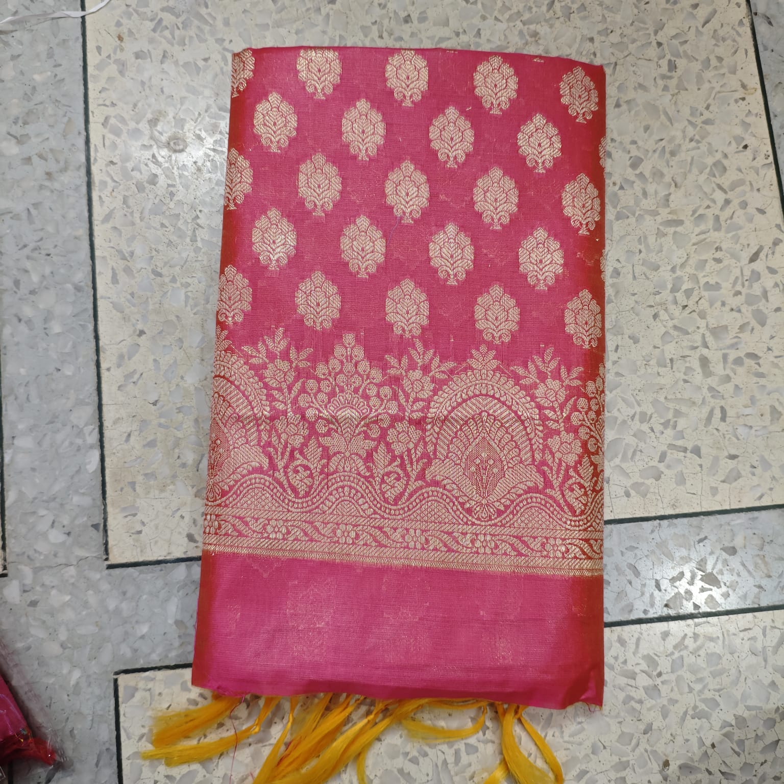 Pink Golden Zari Resham Silk Banarasi Suit