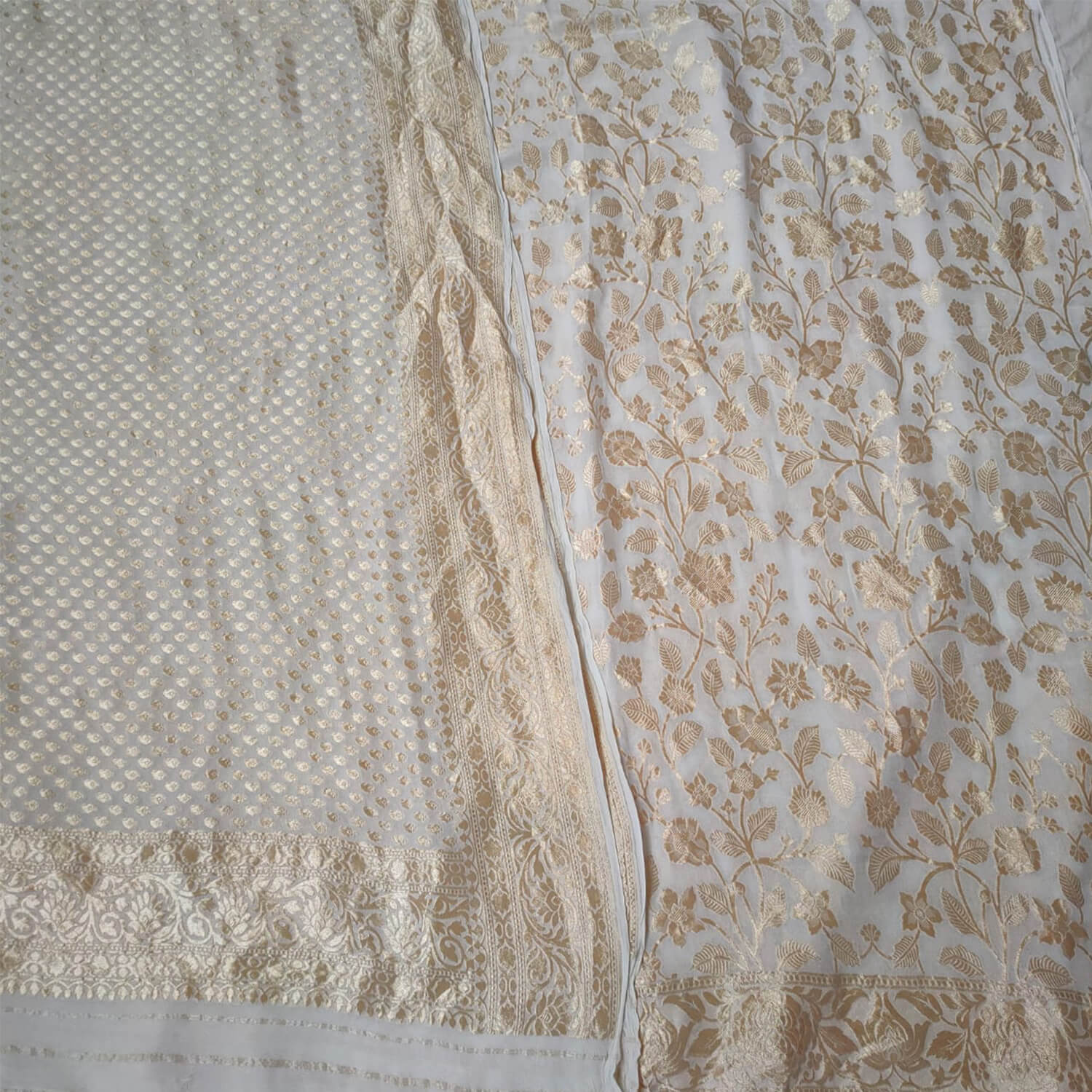 White Dyeable Jaal Banarasi Georgette Silk Salwar Suit