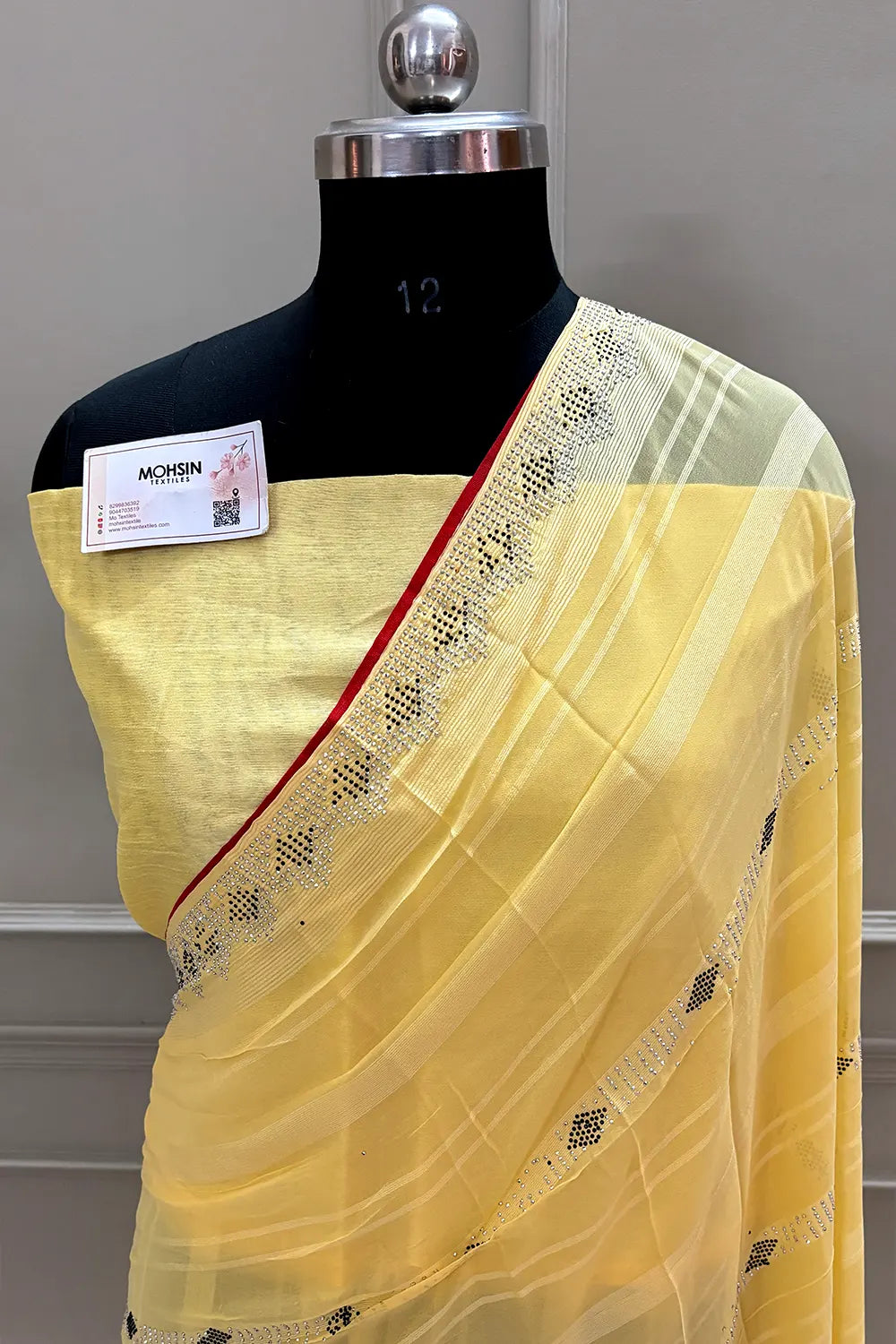 Yellow Siroski Work Georgette Silk Saree