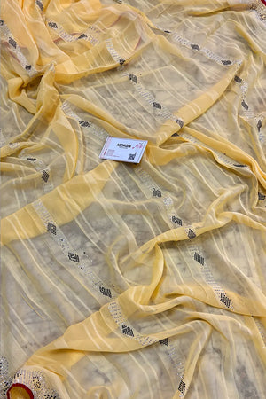 Yellow Siroski Work Georgette Silk Saree