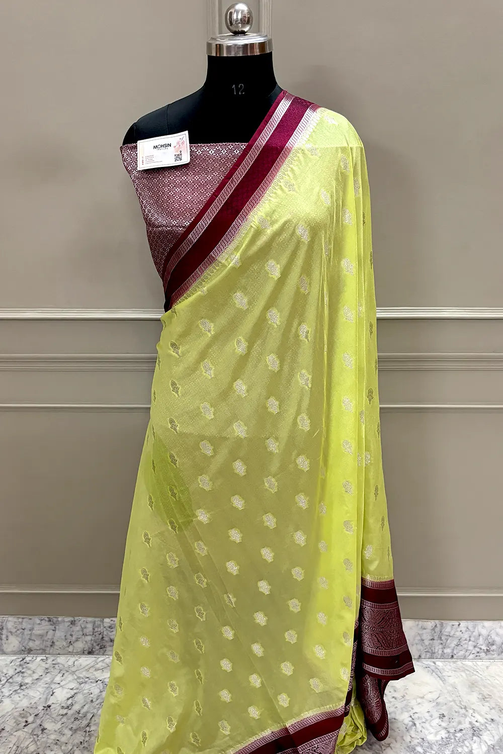 Yellow and Maroon Georgette Silk Banarasi Saree
