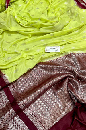 Yellow and Maroon Georgette Silk Banarasi Saree