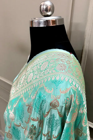 Aqua Mint Zari Katan Silk Banarasi Saree