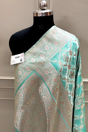 Aqua Mint Zari Katan Silk Banarasi Saree