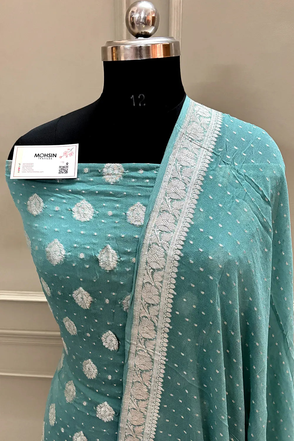 Aqua Mint Zari Pure Georgette Silk Banarasi Suit