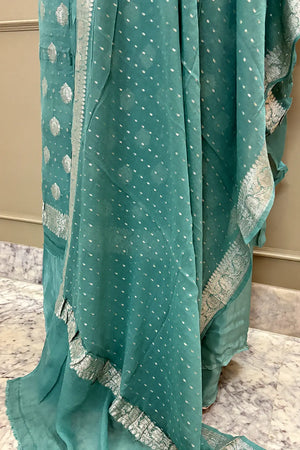 Aqua Mint Zari Pure Georgette Silk Banarasi Suit