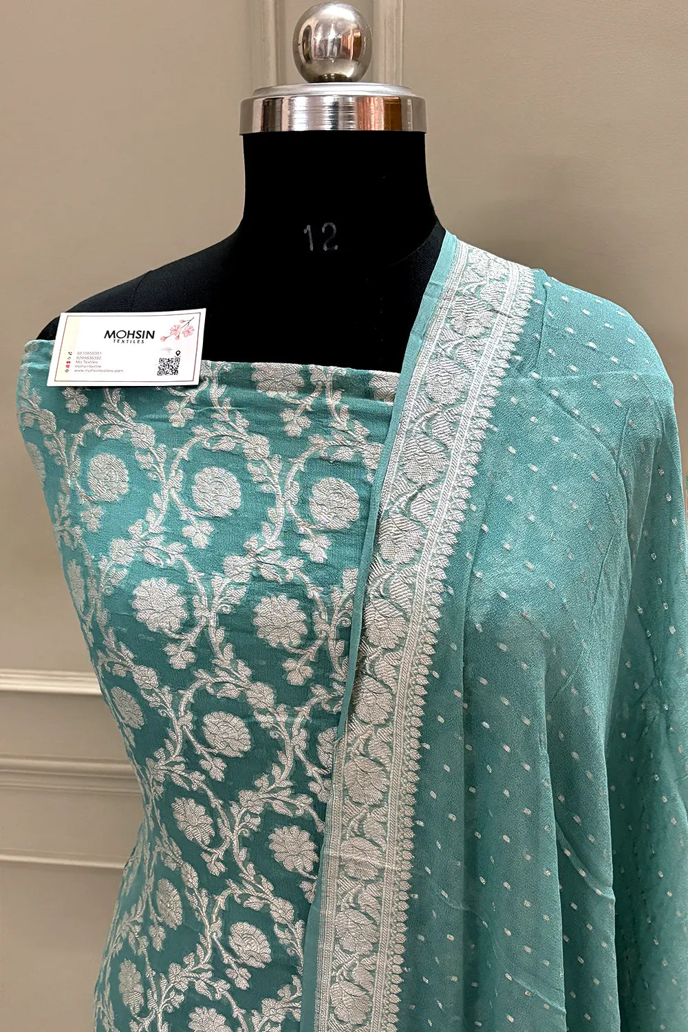 Aqua Mint Zari Pure Georgette Silk Banarasi Suit