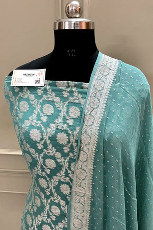 Aqua Mint Zari Pure Georgette Silk Banarasi Suit