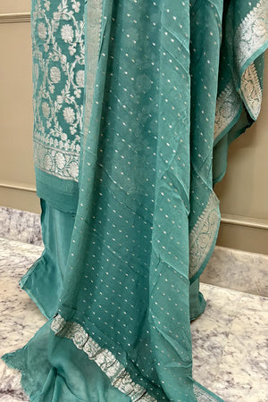 Aqua Mint Zari Pure Georgette Silk Banarasi Suit