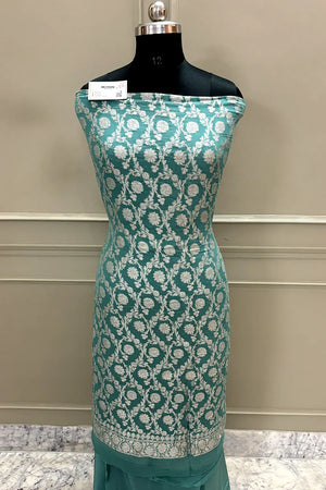 Aqua Mint Zari Pure Georgette Silk Banarasi Suit