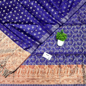 Auda and Gold Zari Border Cotton Silk Banarasi Suit