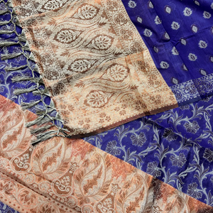 Auda and Gold Zari Border Cotton Silk Banarasi Suit