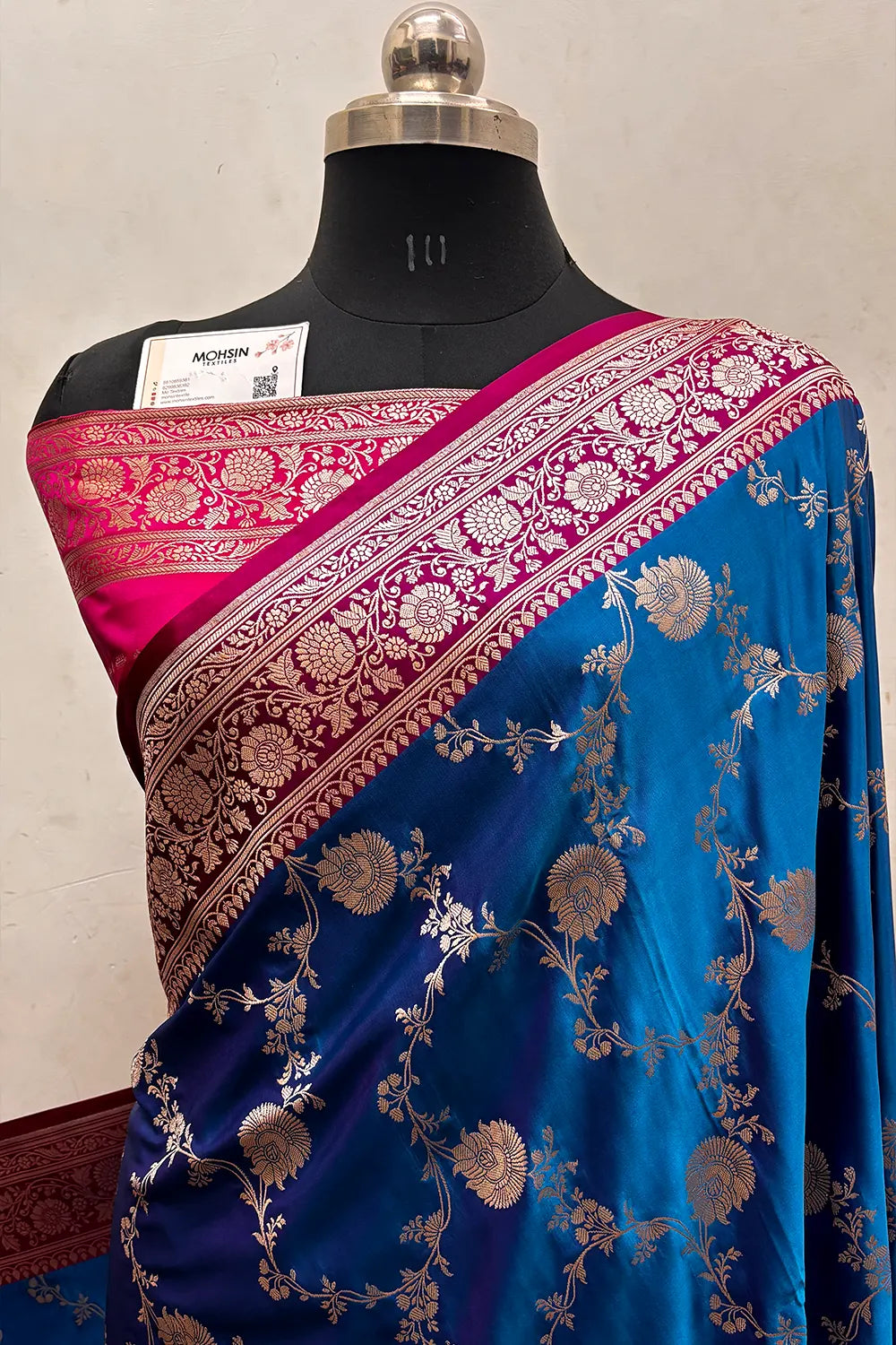 Auda and Pink Zari Katan Silk Banarasi Saree