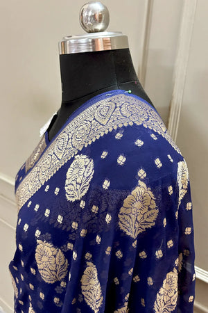 Auda Zari Georgette Silk Banarasi Saree