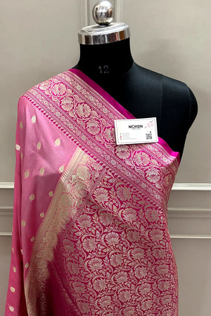 Baby Pink and Pink Rudraksha Buti Katan Silk Banarasi Saree