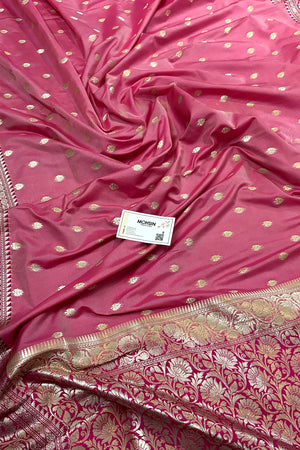 Baby Pink and Pink Rudraksha Buti Katan Silk Banarasi Saree