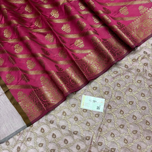 Baby Pink and Rani Patti Jaal Banarasi Silk Suit