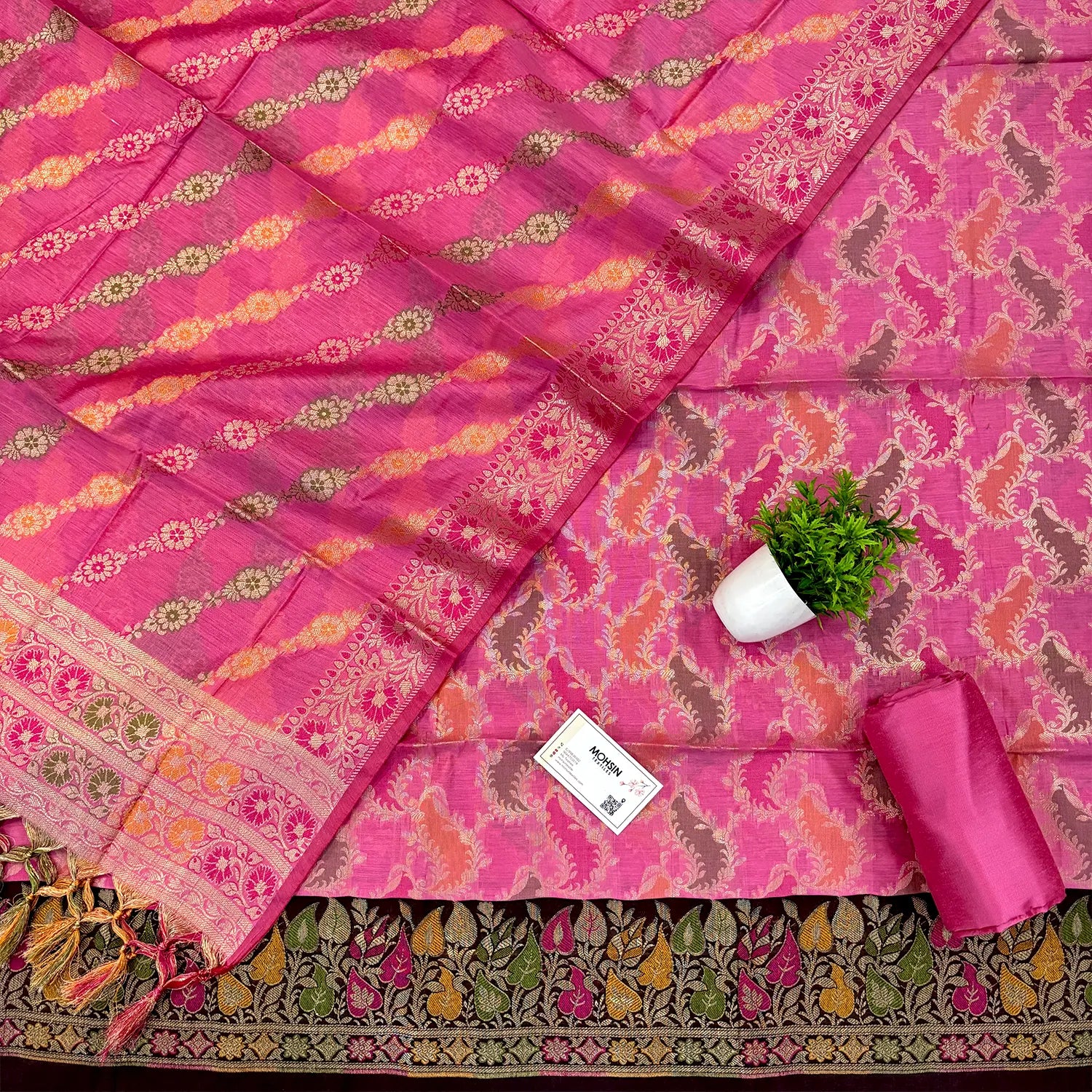 Baby Pink and Wine Resham Banarasi Silk Suit