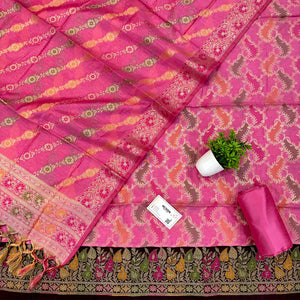 Baby Pink and Wine Resham Banarasi Silk Suit