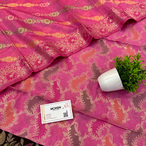 Baby Pink and Wine Resham Banarasi Silk Suit