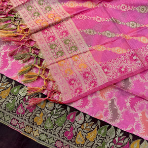 Baby Pink and Wine Resham Banarasi Silk Suit