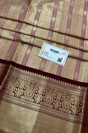 Baby Pink and Wine Tissue Silk Banarasi Saree