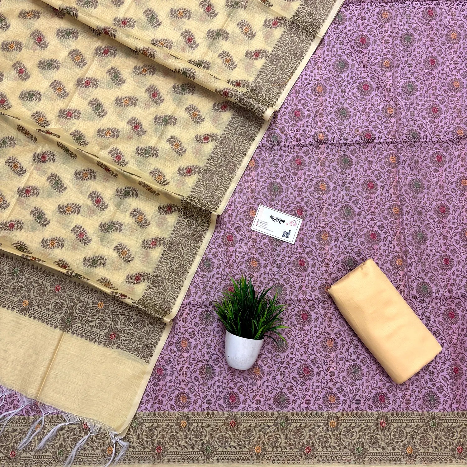 Baby Pink and Yellow Resham Banarasi Silk Suit