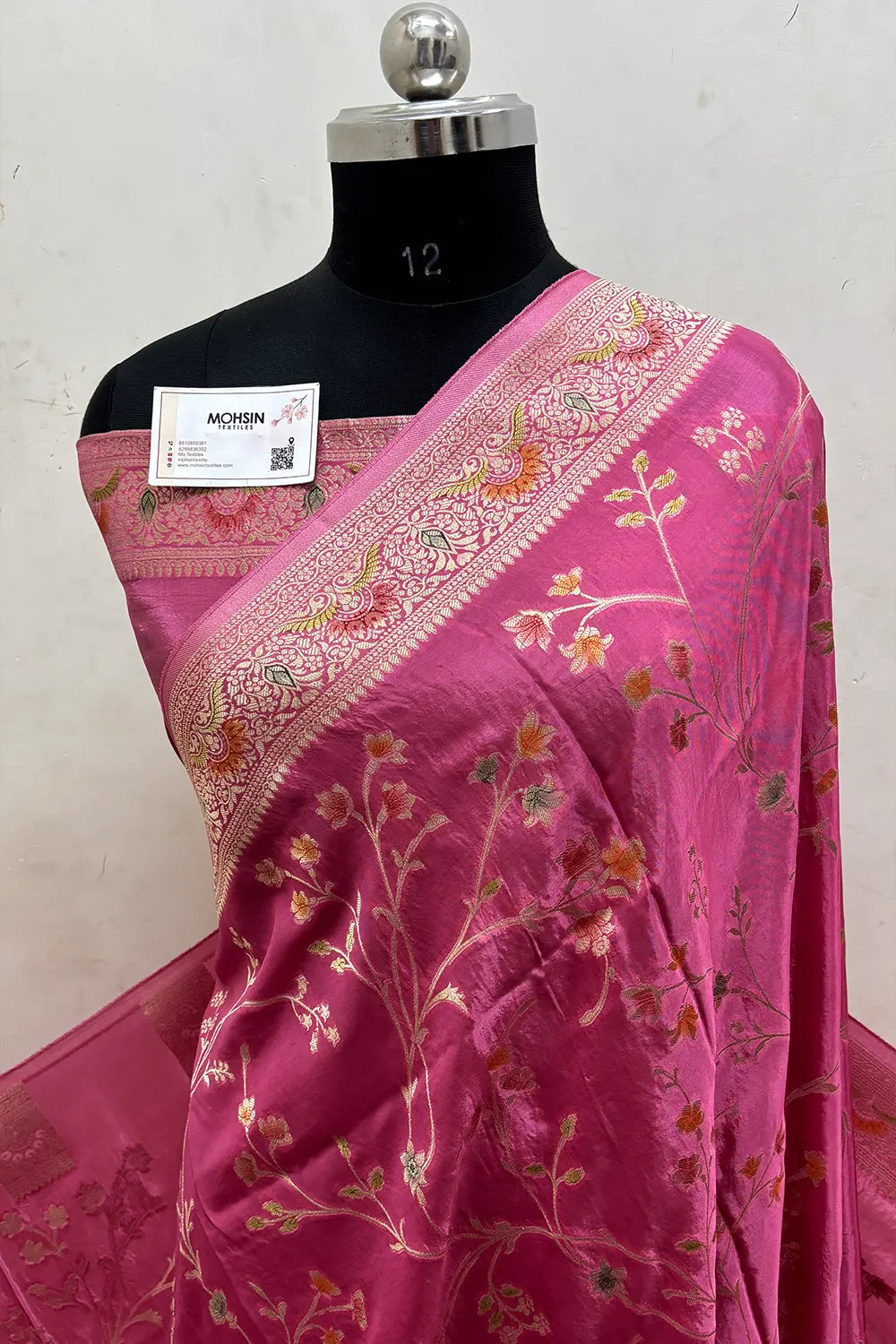 Baby Pink Zari Georgette Silk Banarasi Saree