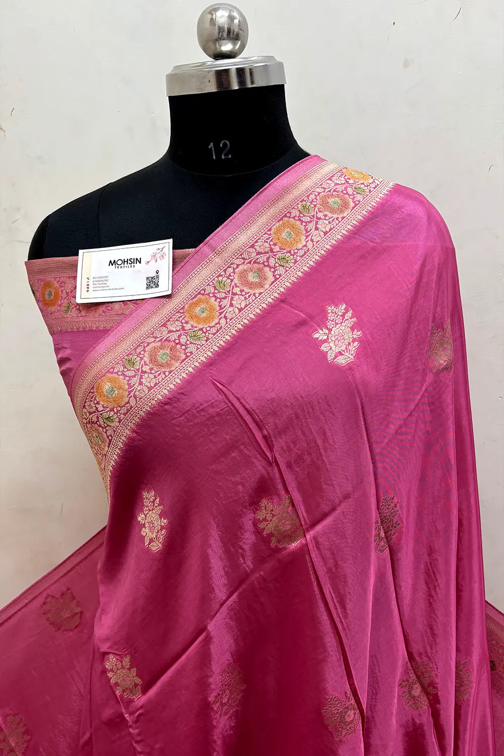 Baby Pink Zari Georgette Silk Banarasi Saree