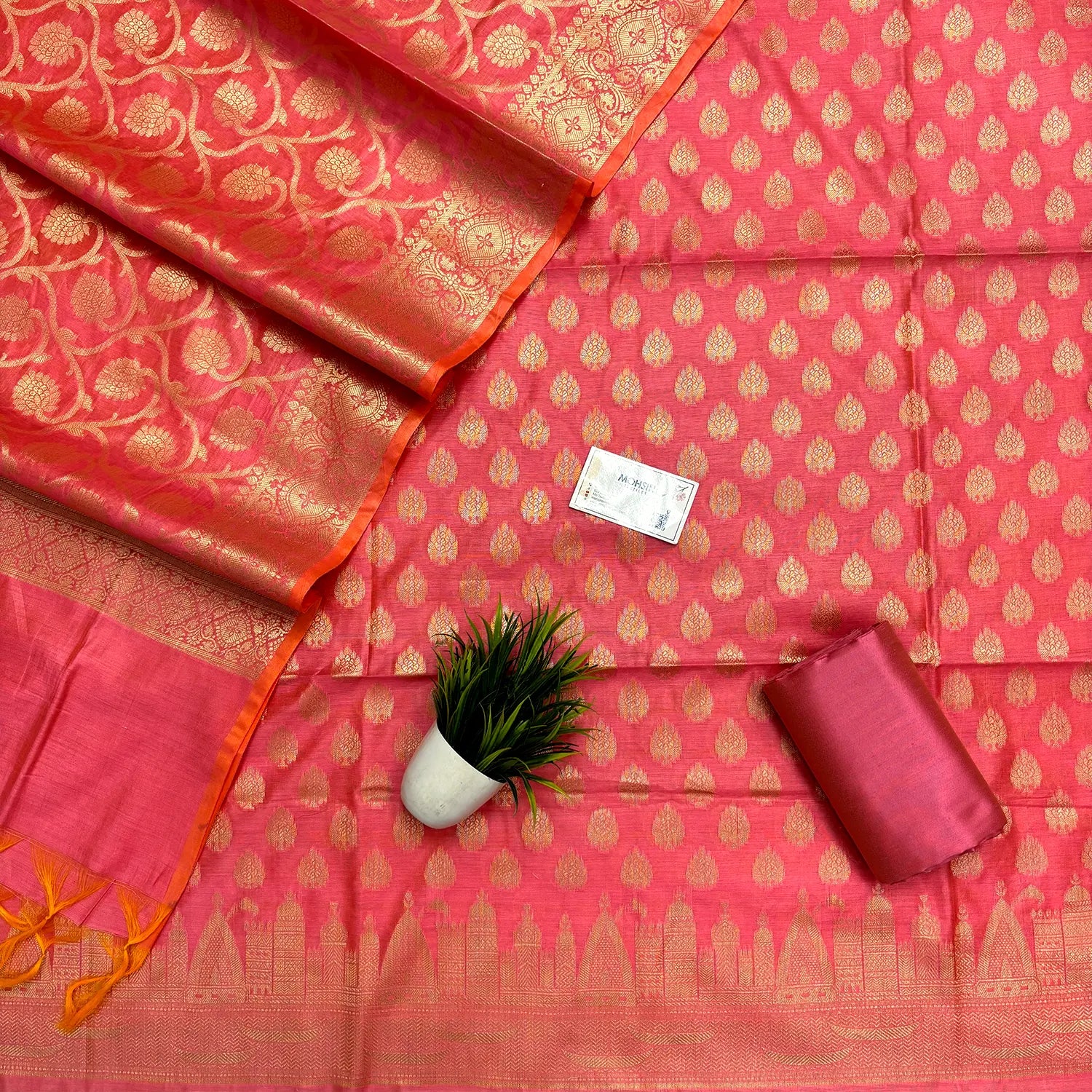 Baby Pink Ghat Buti Banarasi Silk Suit