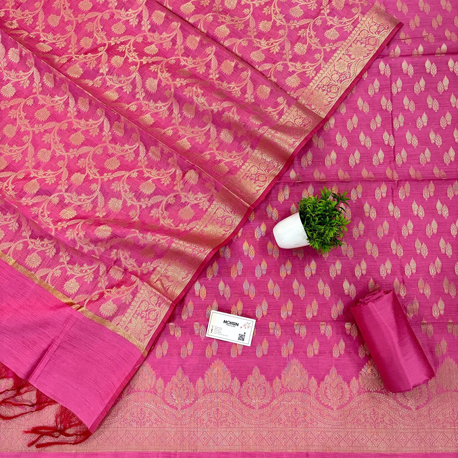 Baby Pink Golden Zari Banarasi Silk Suit
