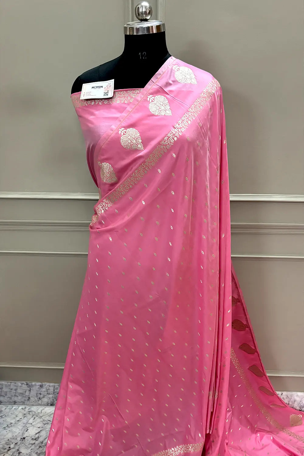Baby Pink Hukum Buti Katan Silk Banarasi Saree