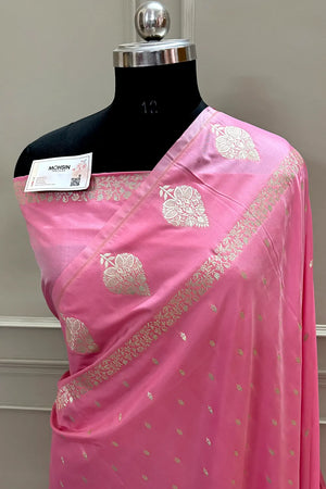 Baby Pink Hukum Buti Katan Silk Banarasi Saree