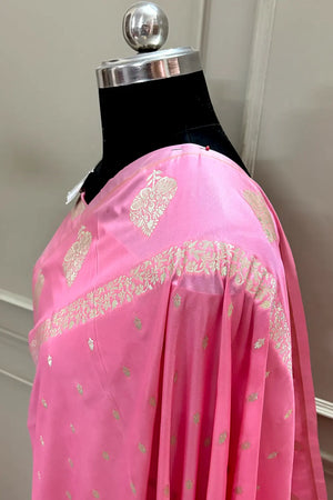 Baby Pink Hukum Buti Katan Silk Banarasi Saree