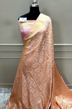 Baby Pink Jamawar Katan Silk Banarasi Saree