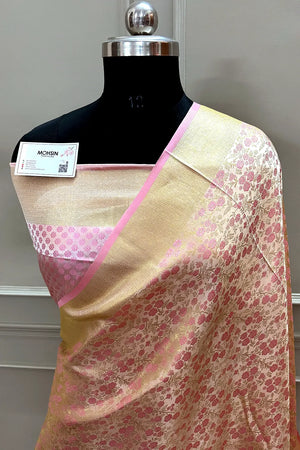 Baby Pink Jamawar Katan Silk Banarasi Saree
